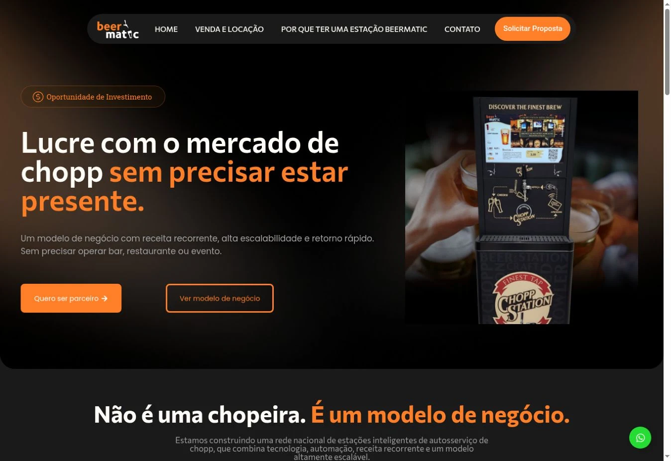 Captura da página inicial de Beermatic, projeto de desenvolvimento web da WARD