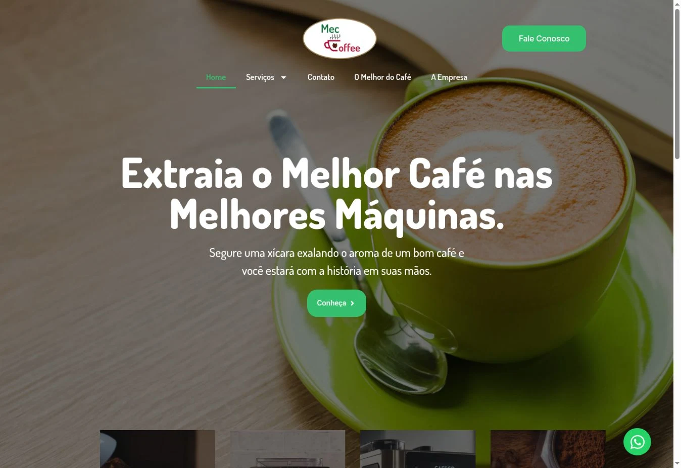 Captura da página inicial de Mec Coffee, projeto de desenvolvimento web da WARD